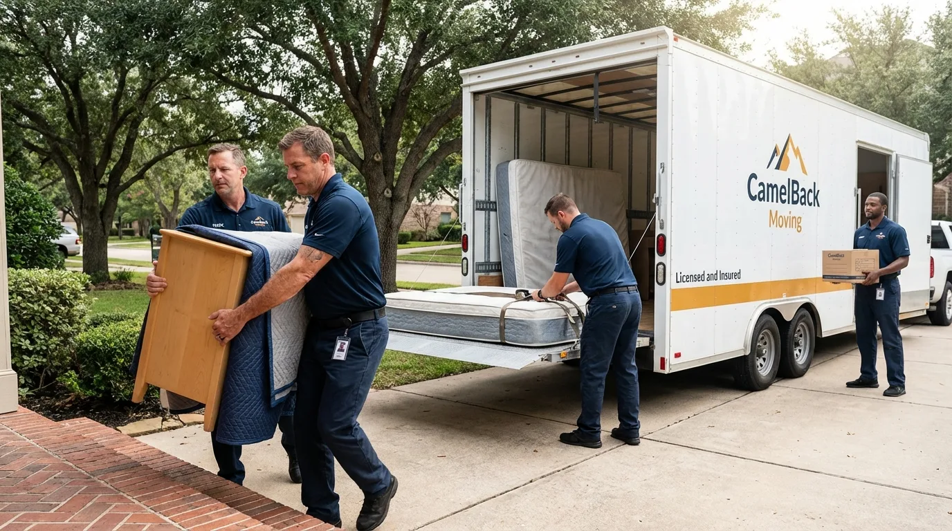 Crew loading residential truck for cross-state move from Taylor, NE