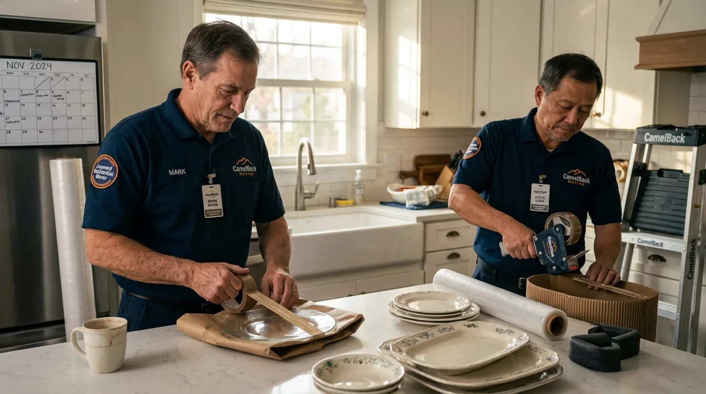 Professional crew packing kitchen dishware in Taylor, NE